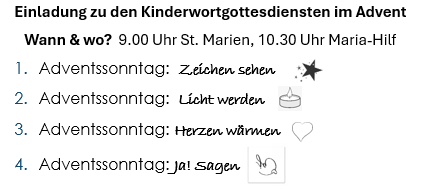 Kinderwortgottesdienste Advent 2024 Einladung